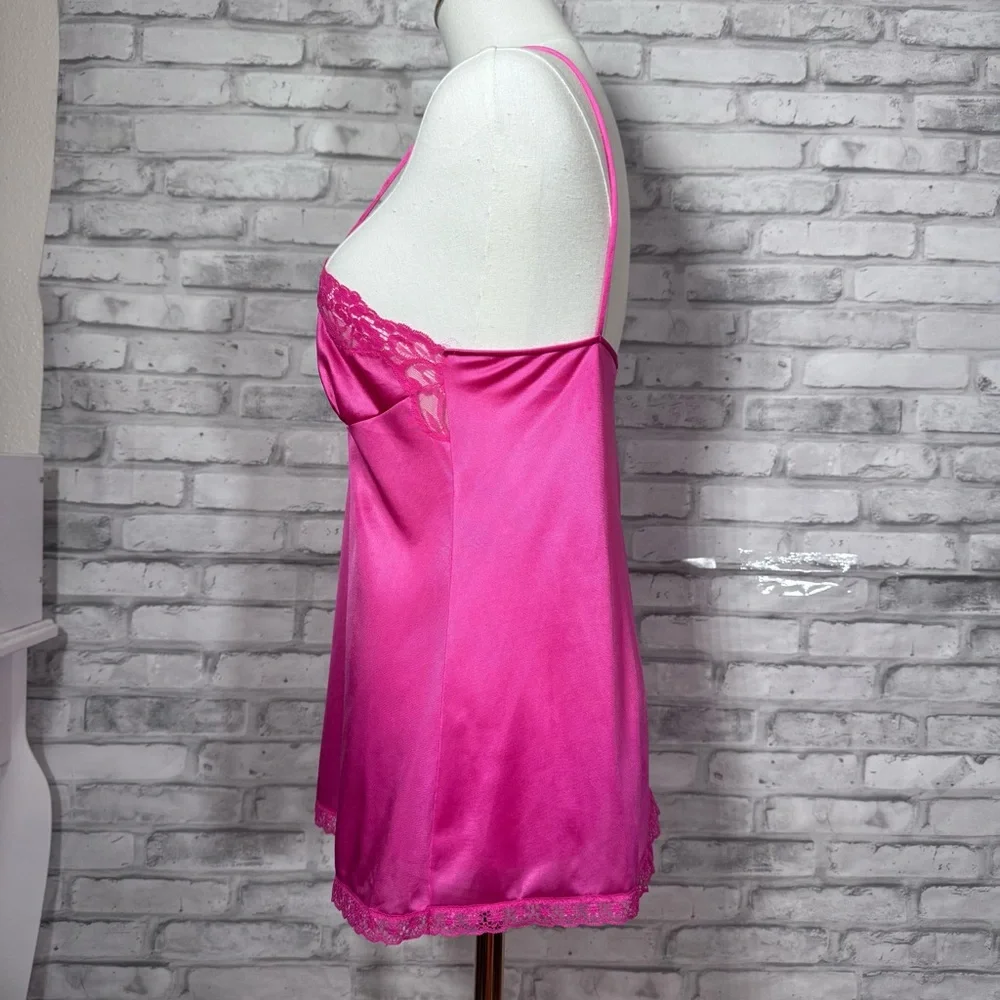 Vintage Pink Lace Silky Chemise Top - Picture 4 of 11